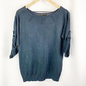 New York &‎ Company Metallic Roll Tab Half Sleeve Knit Sweater Blue Small